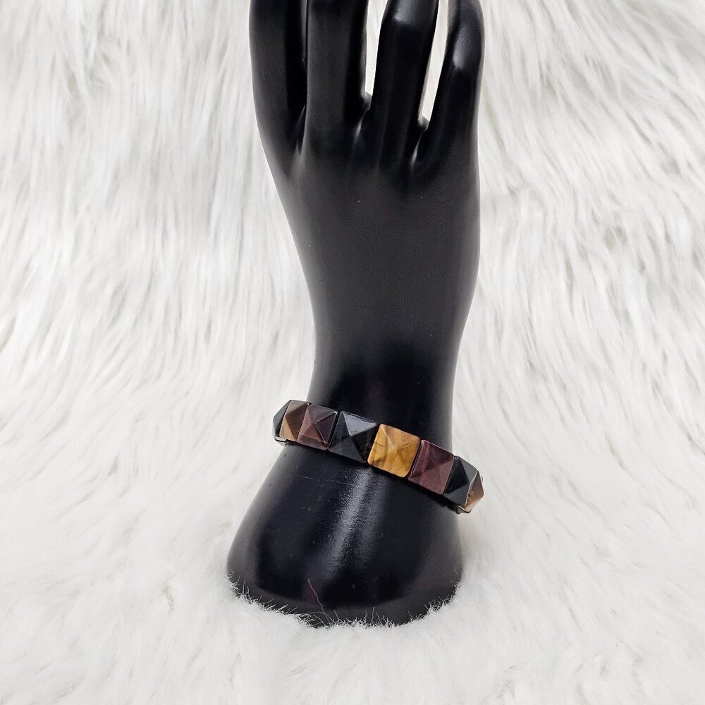 Tigers Eye Natural Stone Faceted New Multi Color Stretch Bracelet